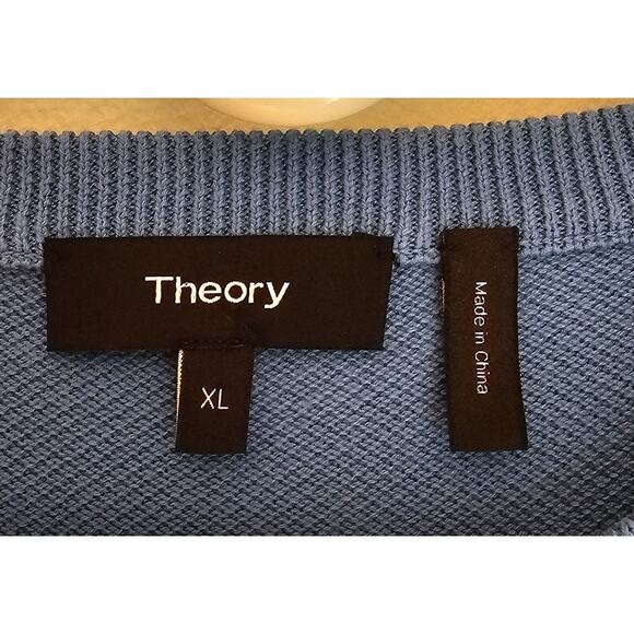 Theory Riland Piqué 99% Cotton Crewneck Sweater Blue, Mens Sz XL, New - Picture 5 of 6